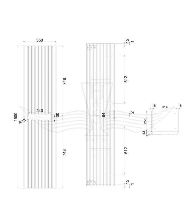 Kolomkast Zand hangend wit 150cm