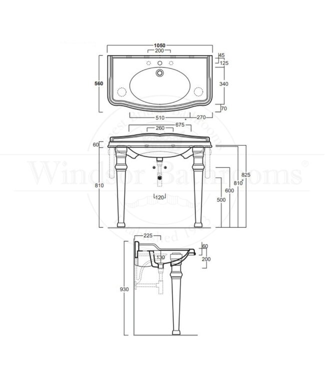Klassieke wastafel 105cm op poten Bexley WBSR349604