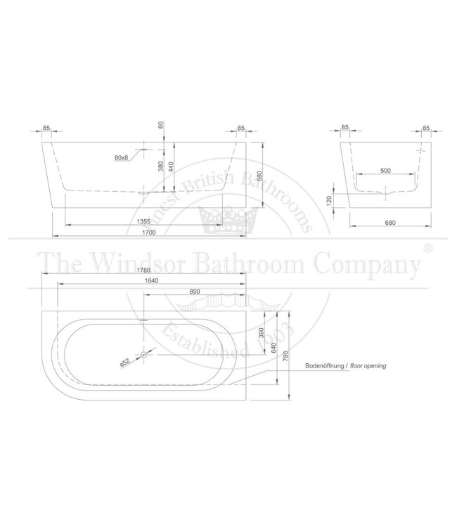 Hoekbad Charley rechts acryl 180cm