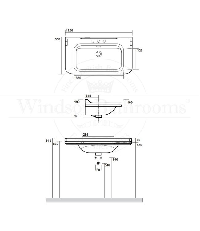 Klassieke wastafel 120cm Portofino WB4144KE