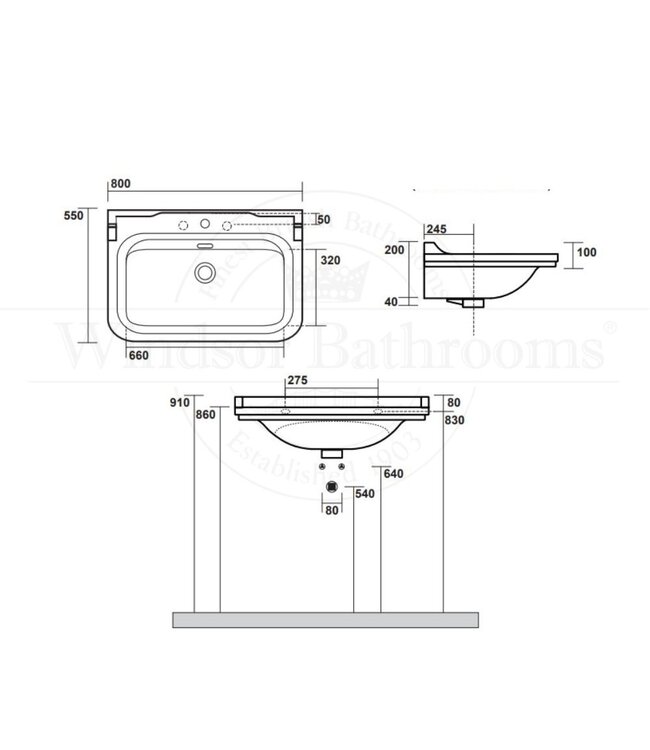 Klassieke wastafel 80cm Portofino WB4141KE