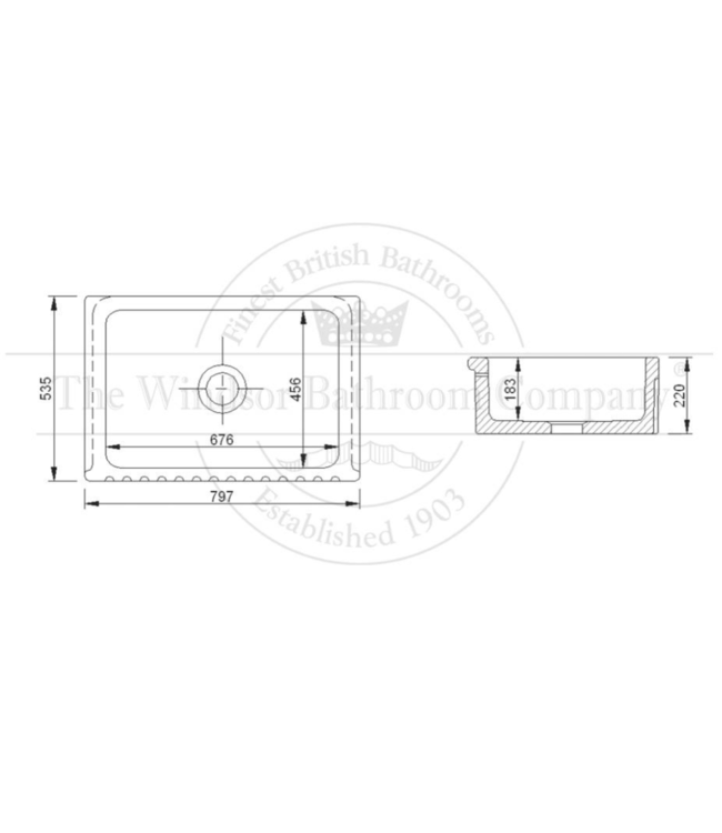 Spoelbak Bowland 800 Handgemaakte Vuurvaste Keramische Keukenspoelbak in Engels Landelijk Design 595x460x244mm Onderbouw Butler Sink