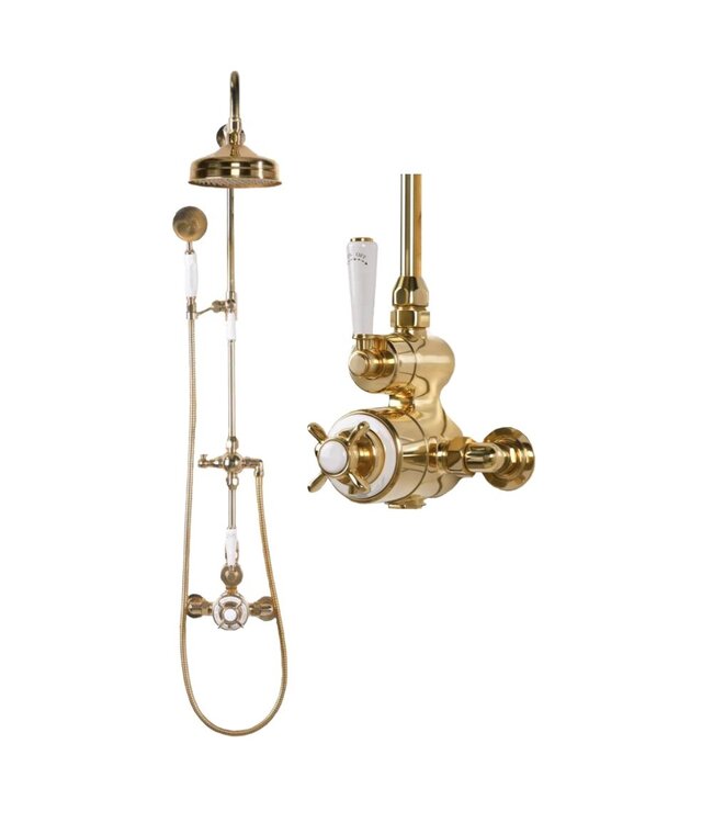 Douche met Thermostaatkraan Witte Hendels Opbouw | Mont Blanc Doucheset WB1850X1