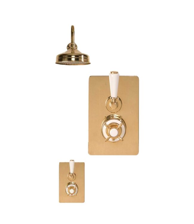 Douche met Thermostaatkraan Witte Hendels Inbouw | Mont Blanc Doucheset WB1860X2