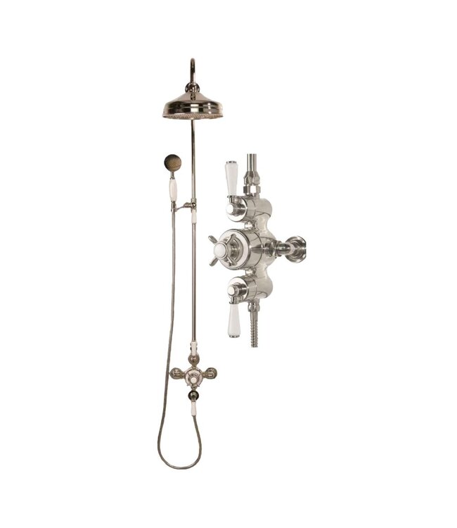Douche met Thermostaatkraan Witte Hendels Opbouw | Mont Blanc Doucheset WB1850X3