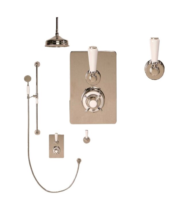 Douche met Thermostaatkraan Witte Hendels Inbouw | Mont Blanc Doucheset WB1860X1