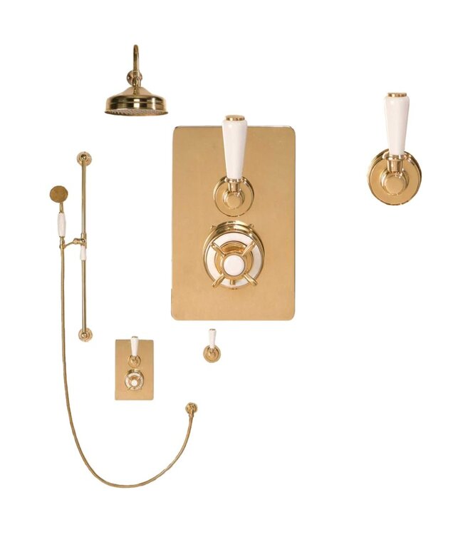Douche met Thermostaatkraan Witte Hendels Inbouw | Mont Blanc Doucheset WB1860X1