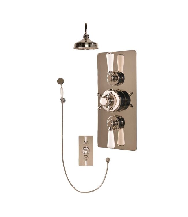 Douche met Thermostaatkraan Witte Hendels Inbouw | Mont Blanc Doucheset WB1860X4