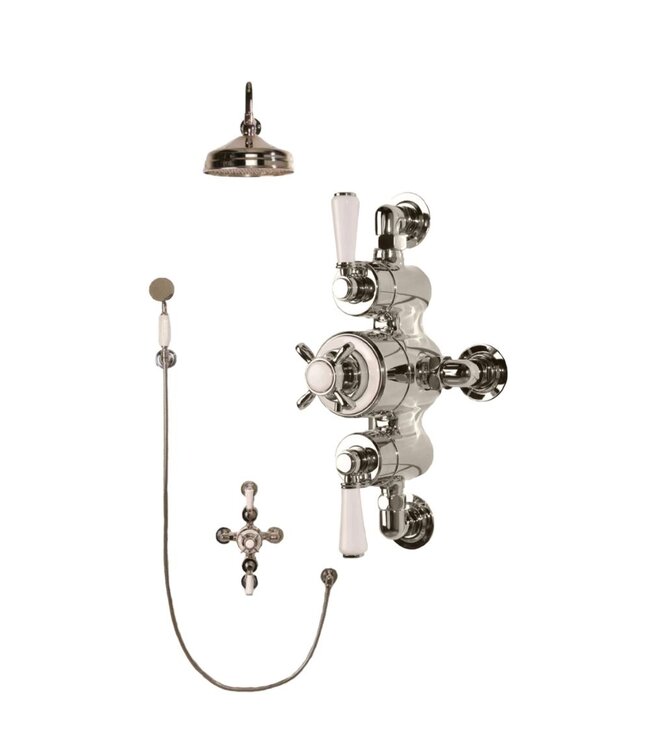 Douche met Thermostaatkraan Witte Hendels Opbouw | Mont Blanc Doucheset WB1850X4
