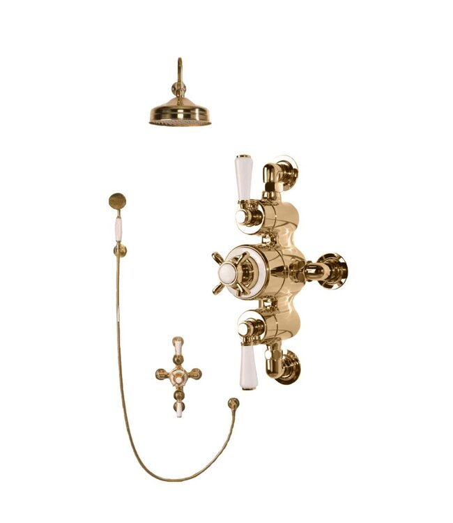 Douche met Thermostaatkraan Witte Hendels Opbouw | Mont Blanc Doucheset WB1850X4