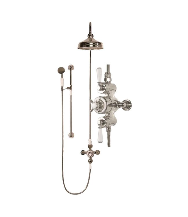Douche met Thermostaatkraan Witte Hendels Opbouw | Mont Blanc Doucheset WB1850X5