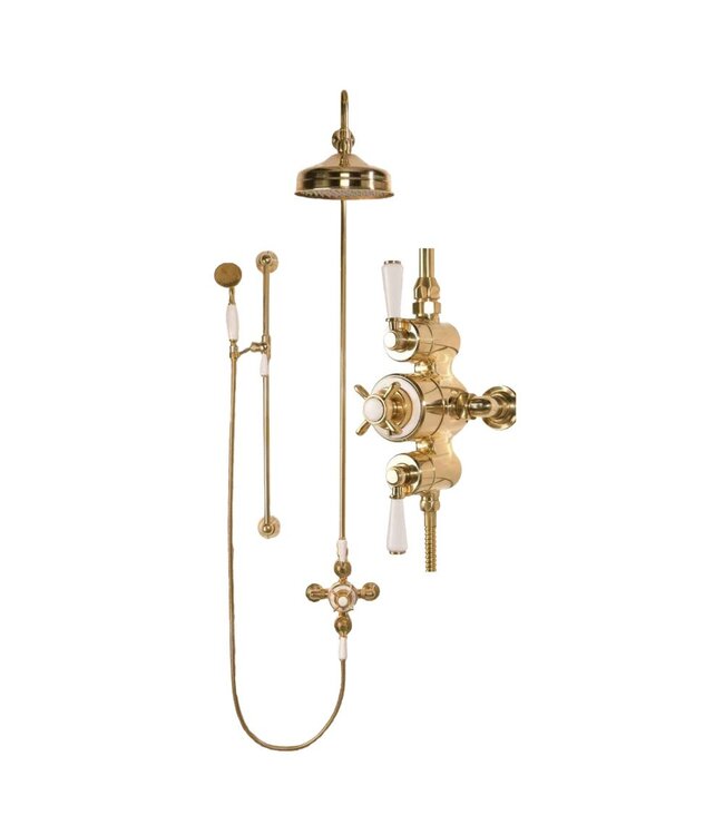 Douche met Thermostaatkraan Witte Hendels Opbouw | Mont Blanc Doucheset WB1850X5