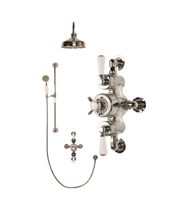 Douche met Thermostraakraan Witte Hendels Opbouw | Mont Blanc Doucheset WB1850X6