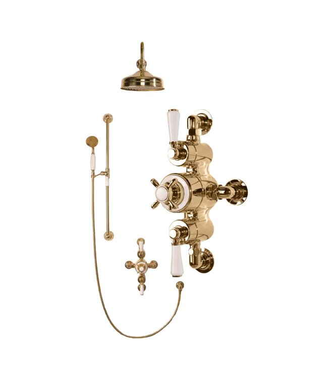 Douche met Thermostraakraan Witte Hendels Opbouw | Mont Blanc Doucheset WB1850X6