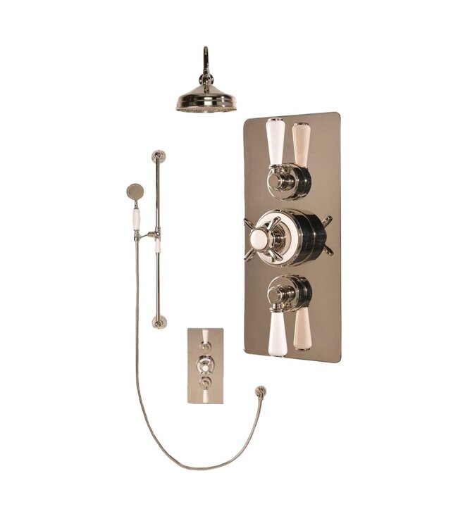 Douche met Thermostaatkraan Witte Hendels Inbouw | Mont Blanc Doucheset WB1860X6