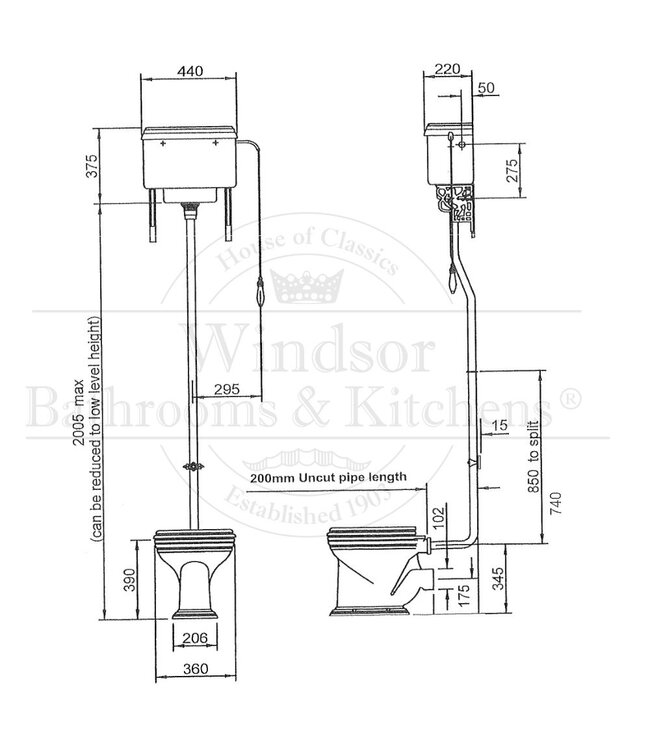 Toilet met hooghangend reservoir Carlton HS015X