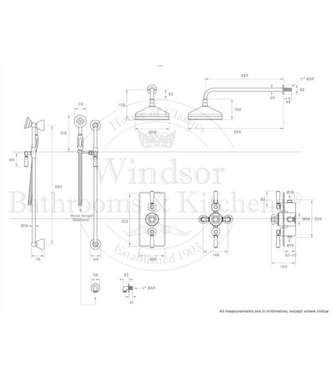 Douche met Thermostaatkraan Witte Hendels Inbouw | Mont Blanc Doucheset WB1860X6