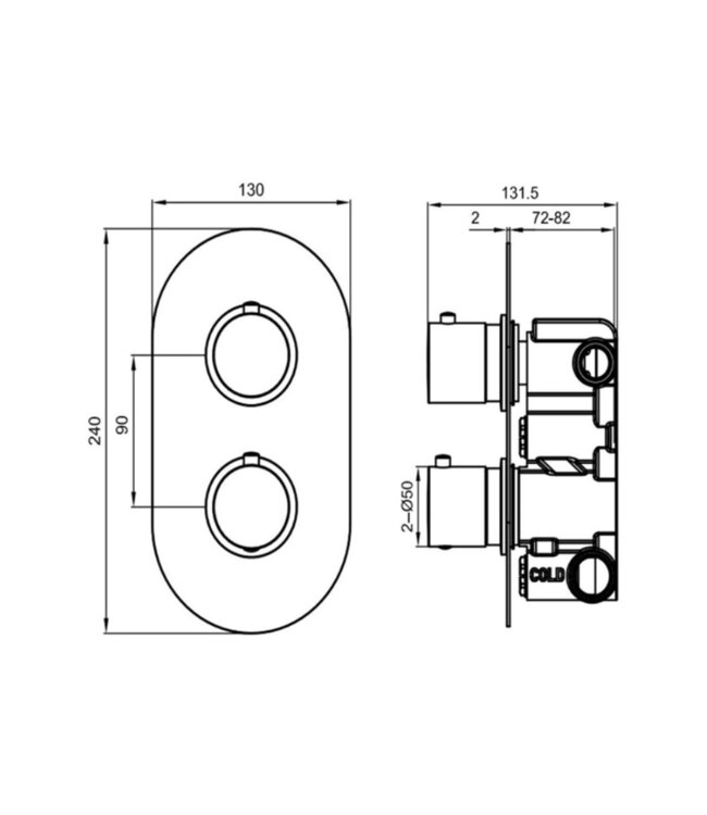 Inbouw thermostaat geborsteld messing PVD Gido STVQ03BB