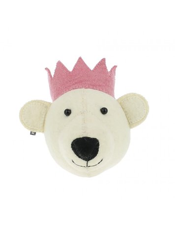 Fiona Walker England Animal Head White Bear With Pink Crown - Mini