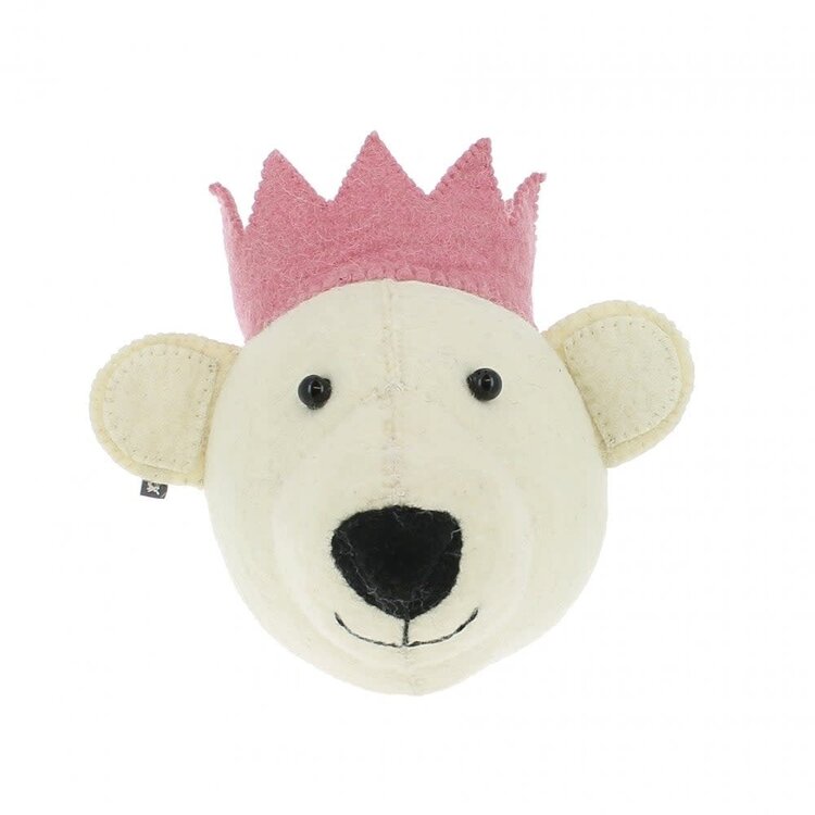 Fiona Walker England Animal Head White Bear With Pink Crown - Mini