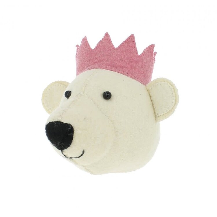 Fiona Walker England Animal Head White Bear With Pink Crown - Mini