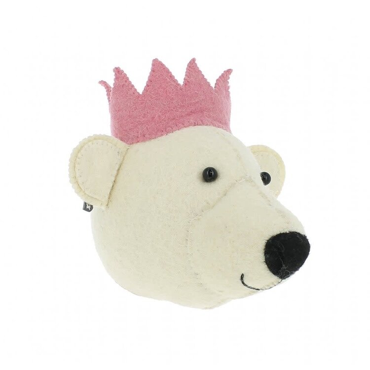 Fiona Walker England Dierenhoofd Witte Beer Met Roze Kroon - Mini