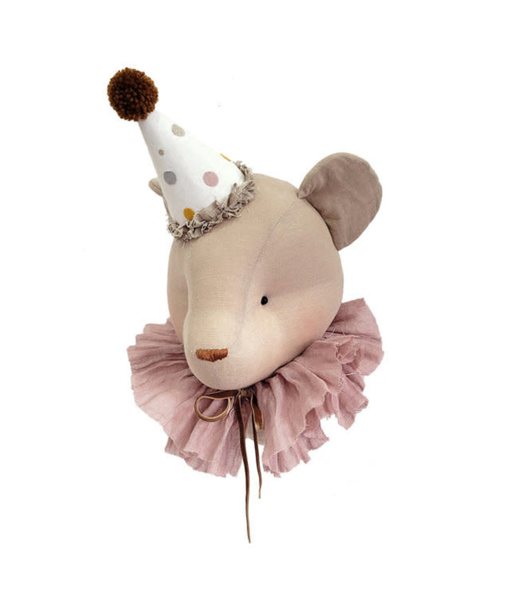 Love me Decoration Dierenhoofd Beer - Beige Met Roze Kraag & Hoed