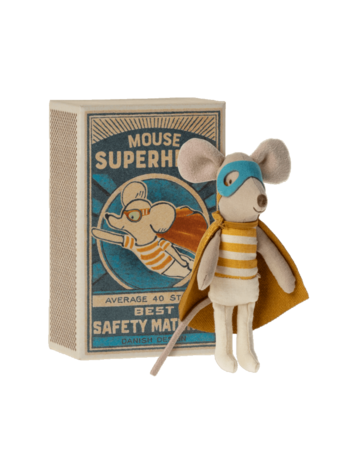 Maileg Super Hero Mouse, Little Brother In Matchbox