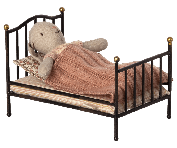 Maileg Vintage Bed, Mouse - Anthracite