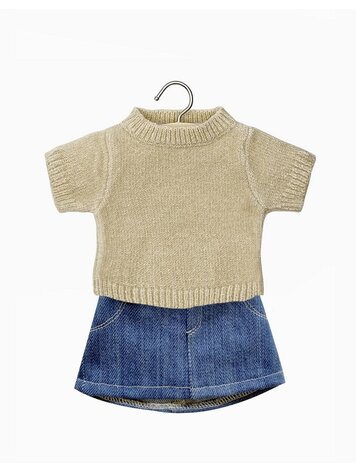 Minikane Minikane X Delage – Paula Cream Sweater And Denim Skirt Set