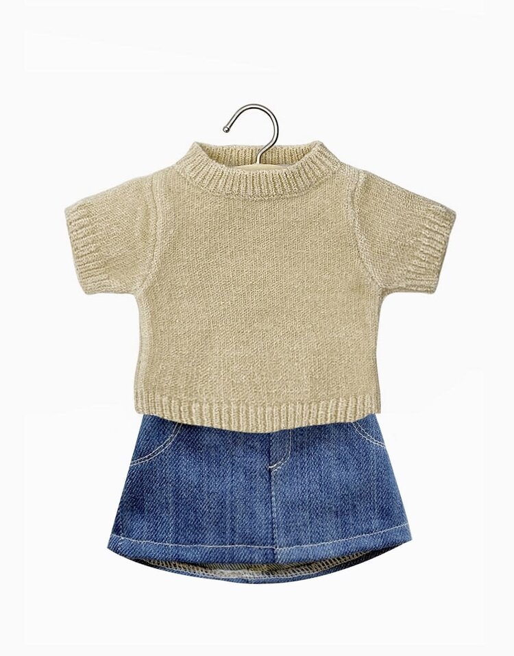 Minikane Poppen Outfit - Pull Paula & Jupe Jean