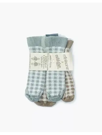 Minikane Pack Of 2 Aquamarine Checkered/Taupe Checkered Tights
