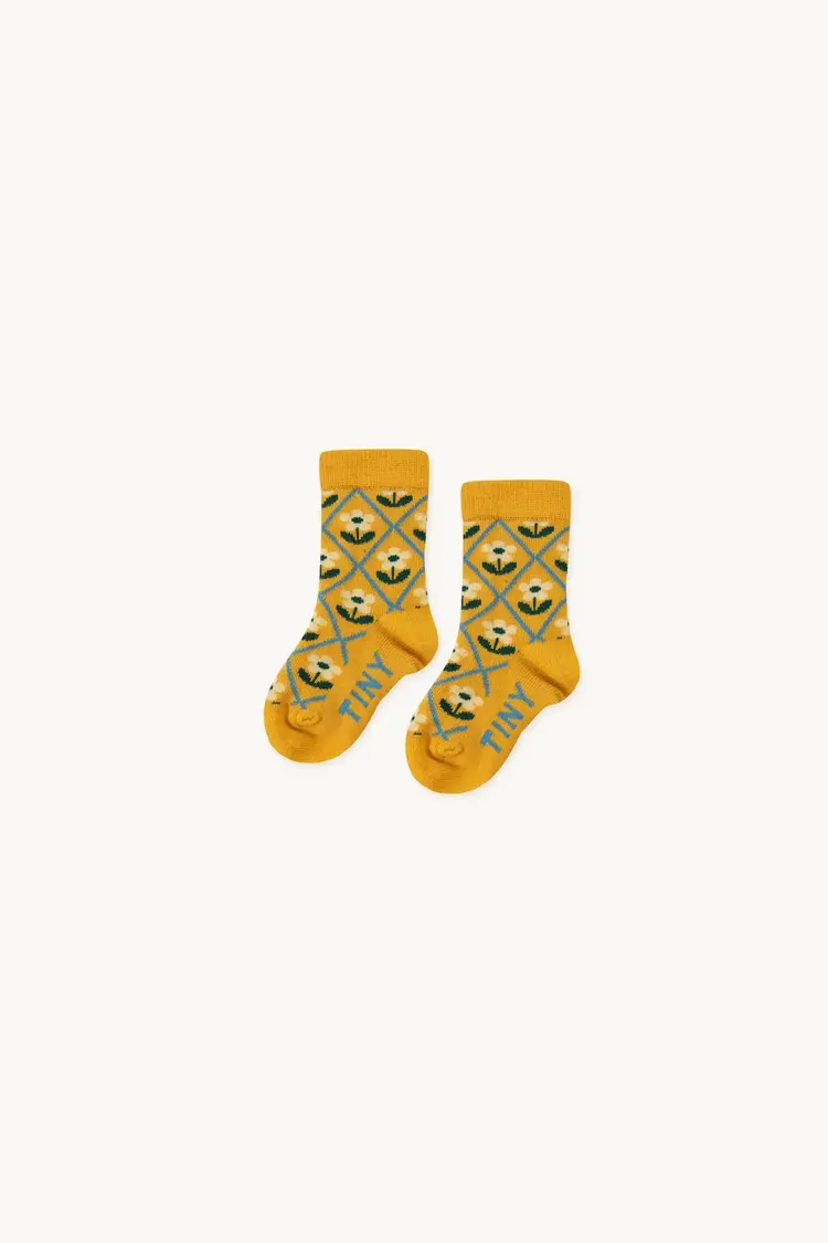 Tiny Cottons Flowers Medium Socks - Mustard