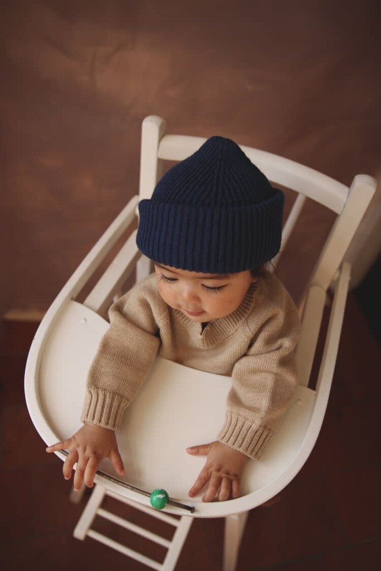 Hvid Beanie Fonzie - Blue