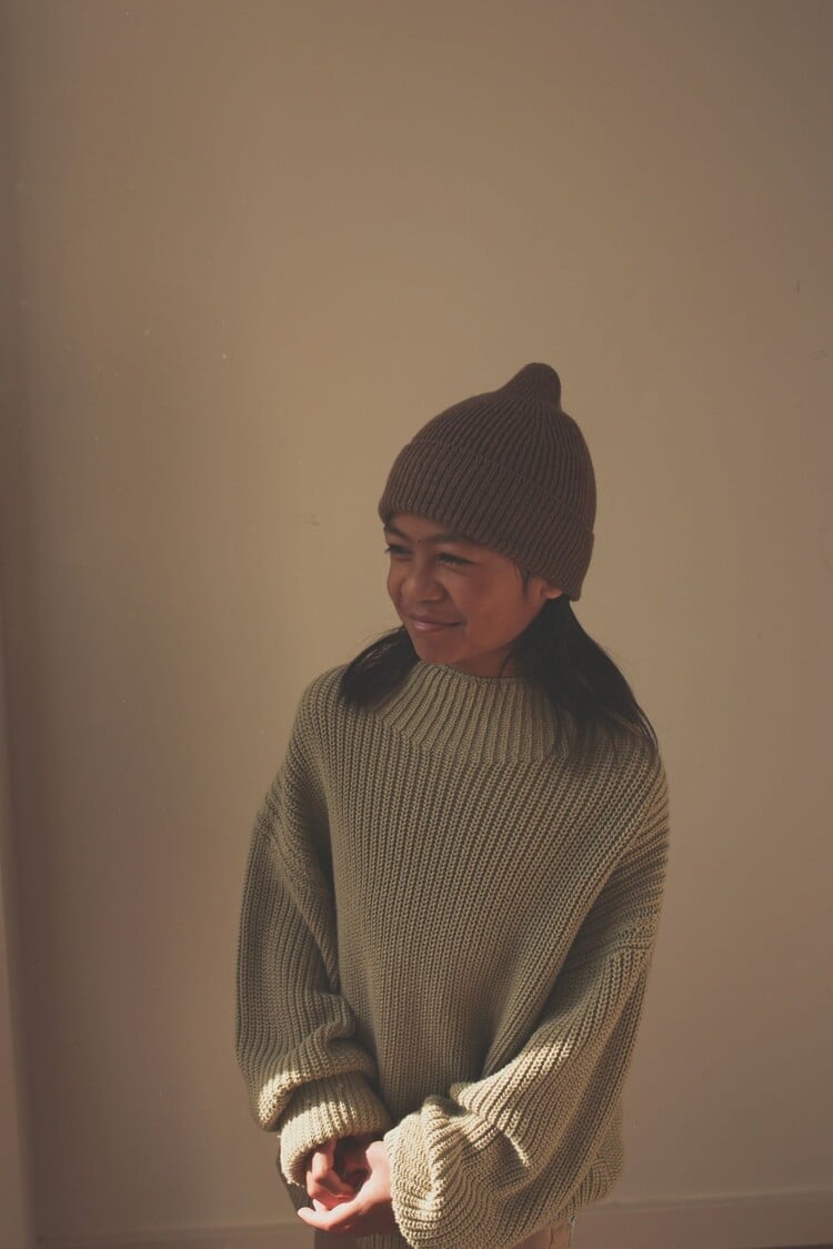 Hvid Beanie Fonzie - Mocha