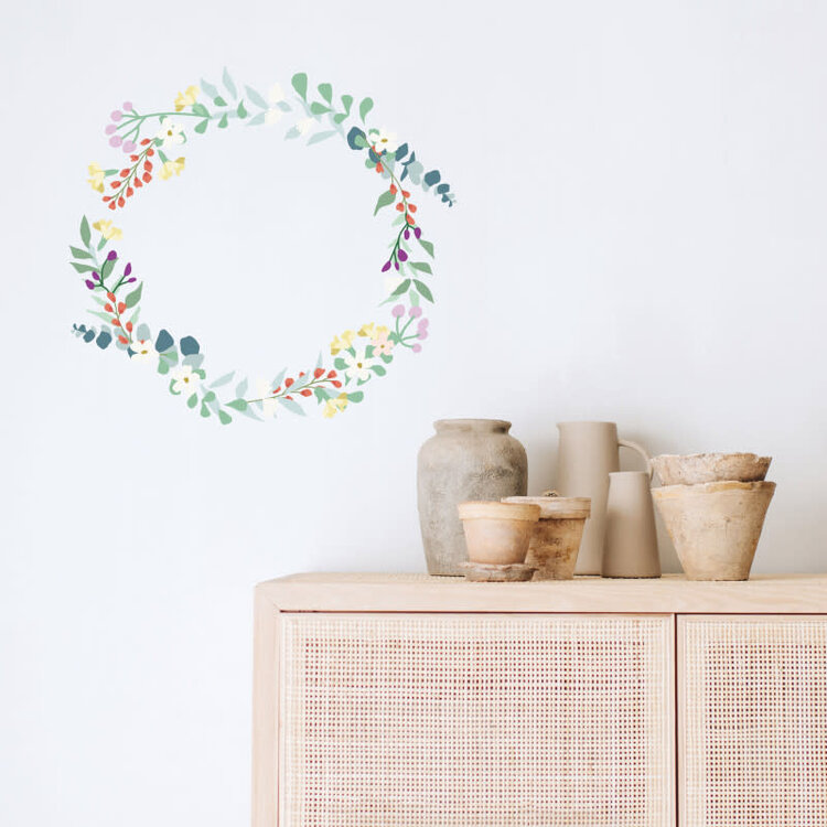 Mimi Lou Muursticker 'Easy' - Flowers Wreath