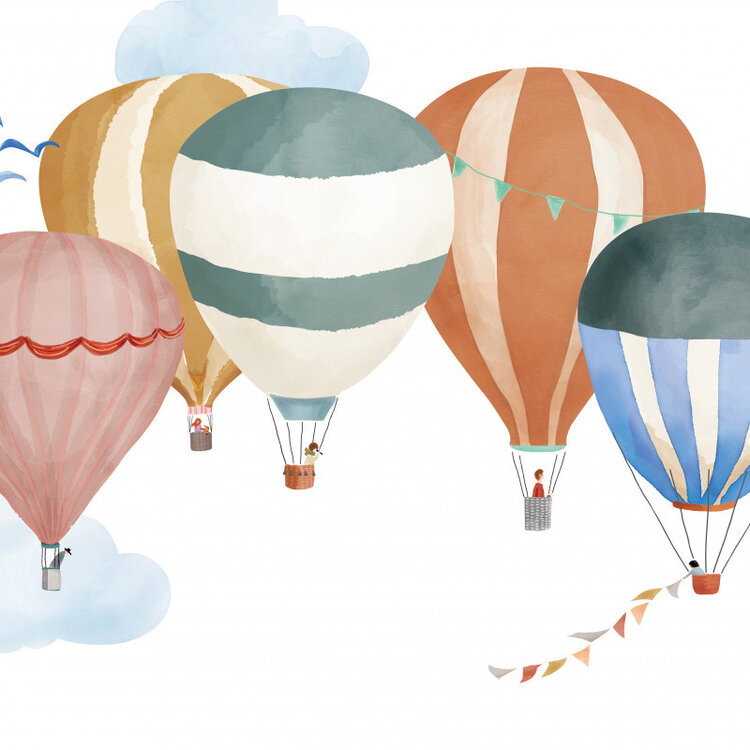 Mimi Lou Wallsticker 'Easy' - Hot Air Balloons In Watercolor