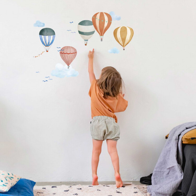 Mimi Lou Wallsticker 'Easy' - Hot Air Balloons In Watercolor