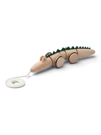 Liewood Sidsel Pull Along Crocodile Toy - Natural Wood/Hunter Green