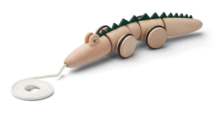 Liewood Sidsel Pull Along Crocodile Toy - Natural Wood/Hunter Green