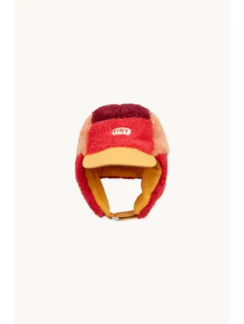 Tiny Cottons Color Block Polar Sherpa Cap - Deep Red/ Peach