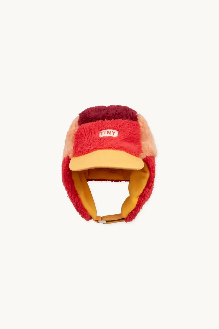 Tiny Cottons Color Block Polar Sherpa Cap - Deep Red/ Peach