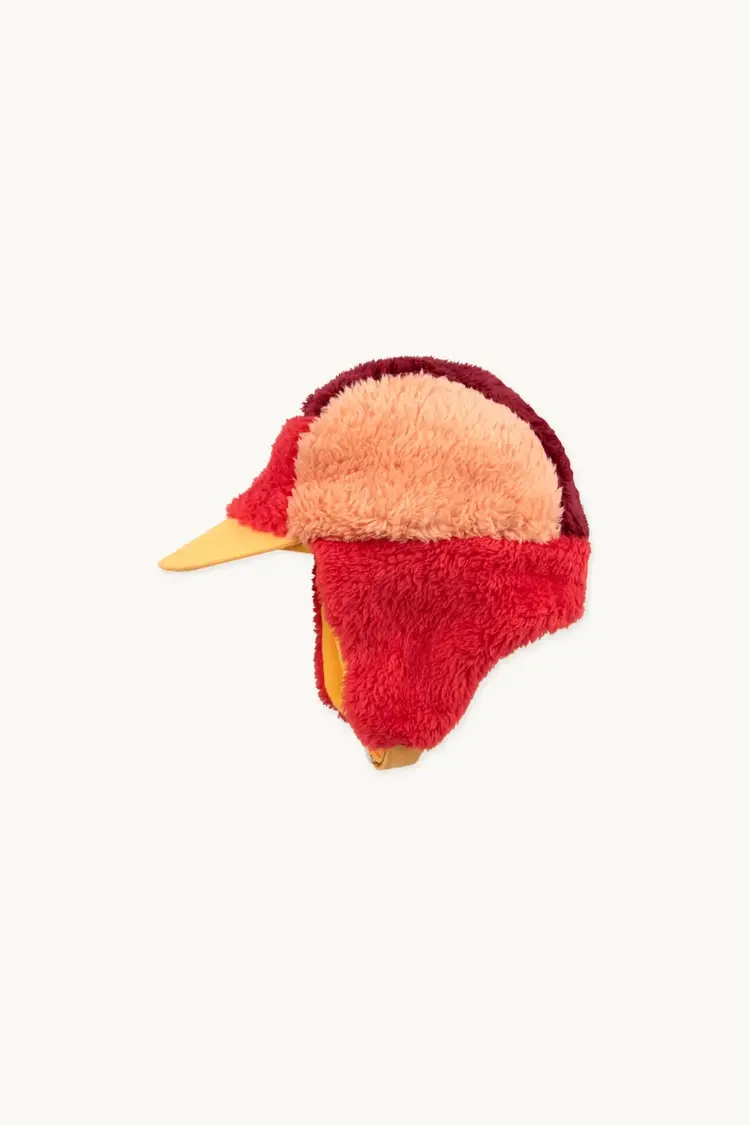 Tiny Cottons Color Block Polar Sherpa Cap - Deep Red/ Peach