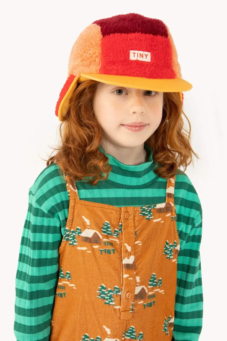 Tiny Cottons Color Block Polar Sherpa Cap - Deep Red/ Peach