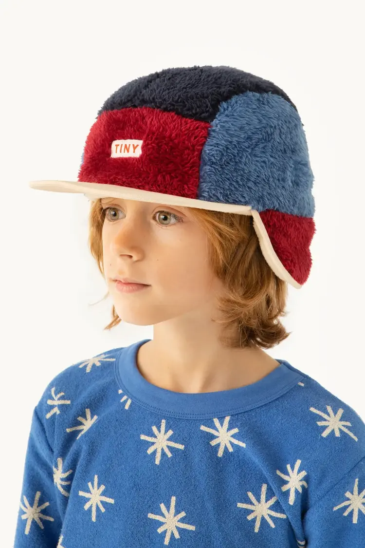 Tiny Cottons Color Block Polar Sherpa Cap - Navy/ Deep Red