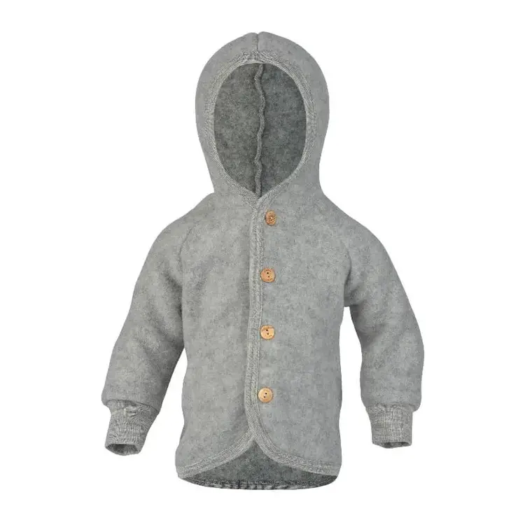 Engel Natur Hooded Jacket With Wooden Buttons - Light Grey Mélange