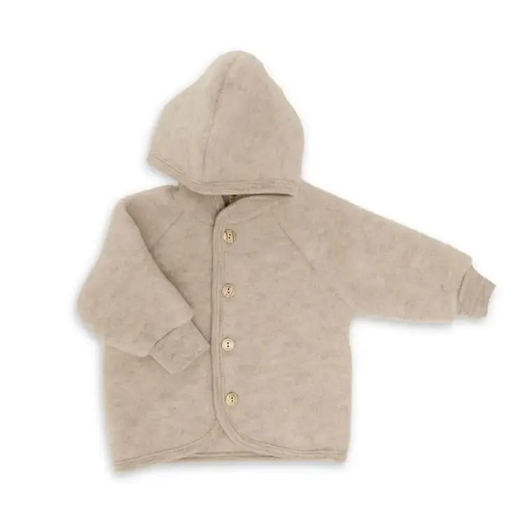 Engel Natur Hooded Jacket With Wooden Buttons - Sand Mélange