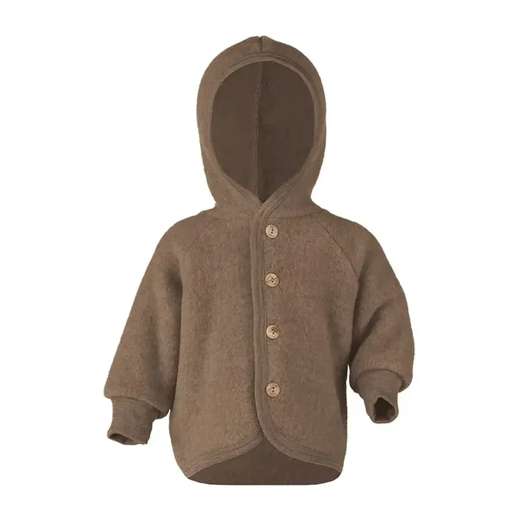 Engel Natur Hooded Jacket With Wooden Buttons - Walnut Mélange