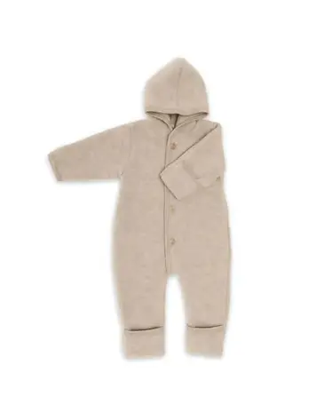 Engel Natur Hooded Overall With Buttons & Cuffs - Sand Mélange
