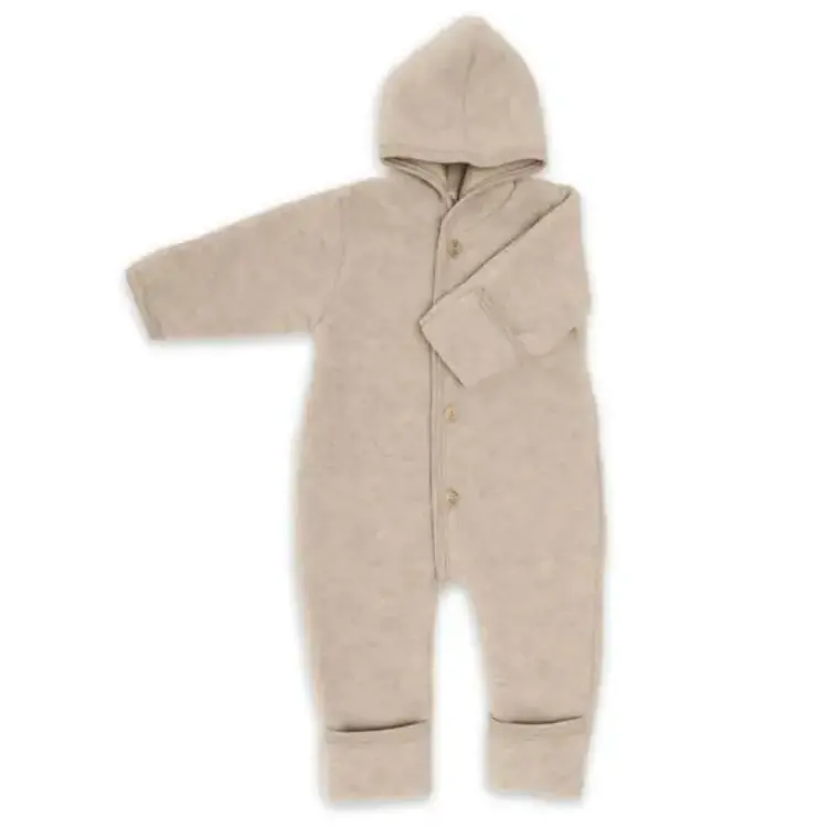 Engel Natur Hooded Overall With Buttons & Cuffs - Sand Mélange